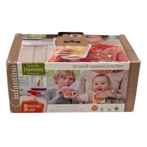 NEW Infantino Fresh Squeezed Squeeze Pouches ~ 50 Pouches & 25 Caps ~ 4FL.OZ